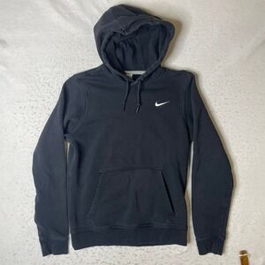 Nike Hoodie Mens Small Black Embroidered Swoosh Logo Pullover Fleece Hooded